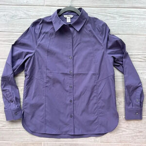 Athleta Women's Purple Solid Curved‎ Hem Long Sleeve Button Up Shirt Size Small